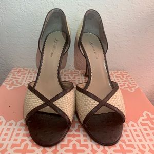 Anne Klein Woven Jute Brown Leather Trim Size 9.5